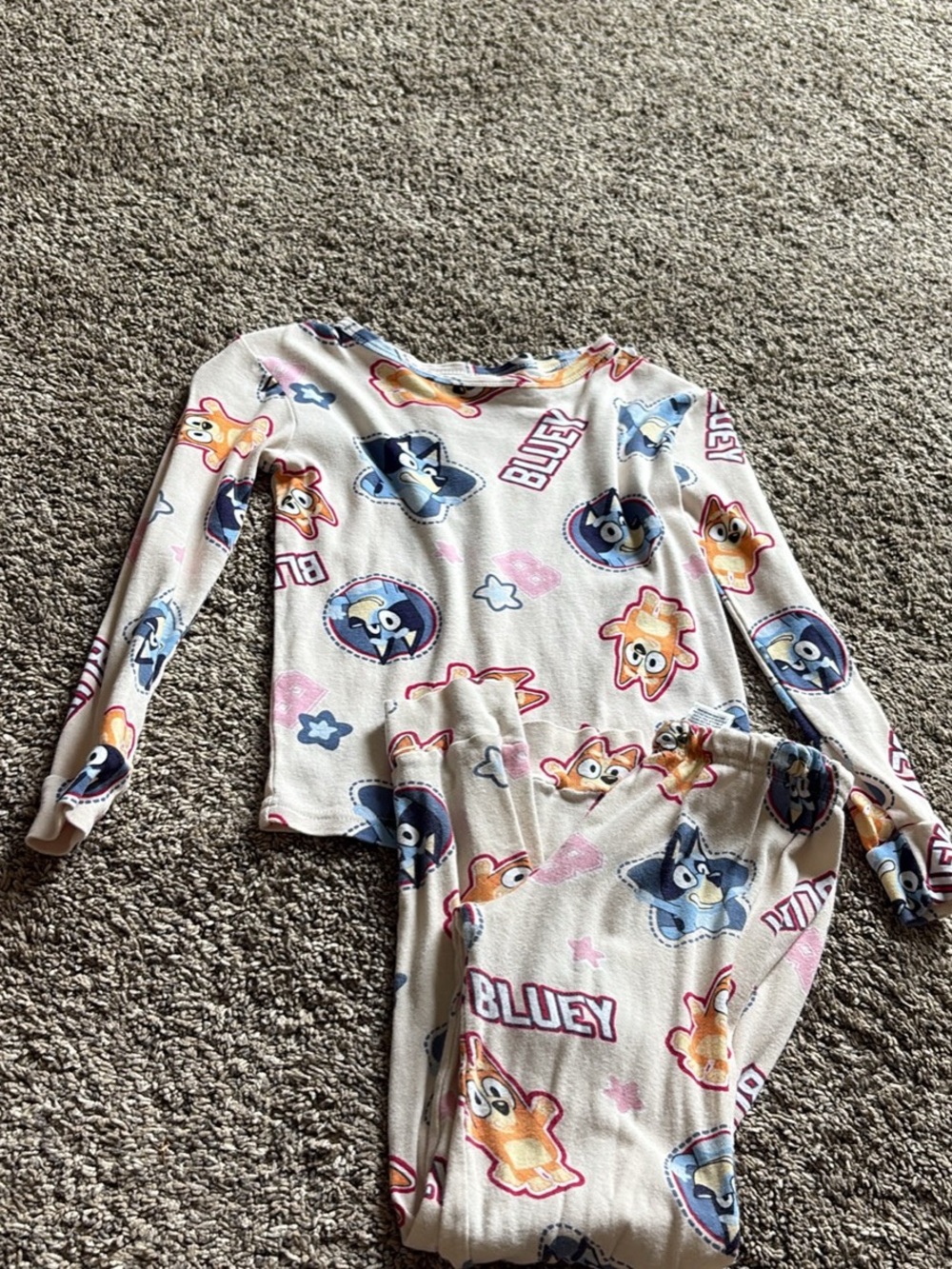 Cream Kids Pajama Set with Bluey Character Print